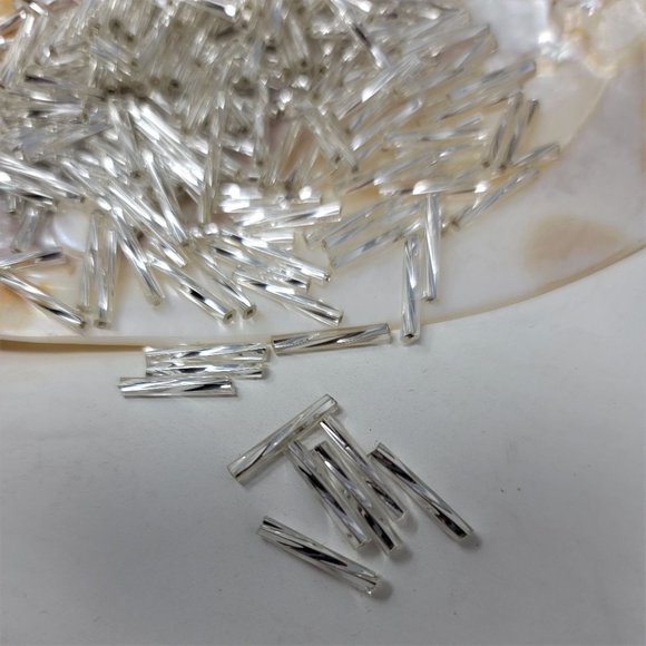 Glass Twisted Bugle Beads, Czech Glass, Silver - Picture 5 of 7